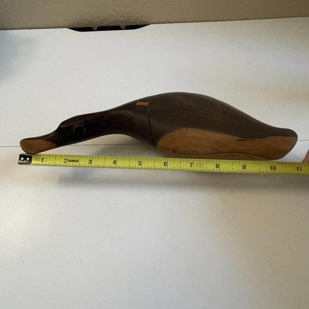 Vtg Mcm Hand Carved Wood Duck Trinket Box Hinged Sculpture Folk Art 1960's